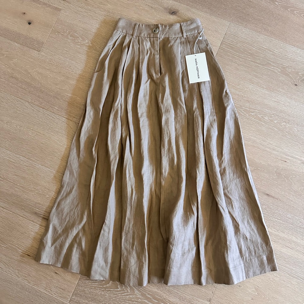 Mara Hoffman Tan Pleated A-Line Maxi Skirt